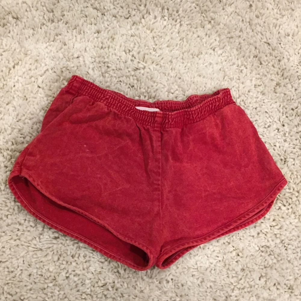 Red denim American Apparel shorts+ scrunch waist S